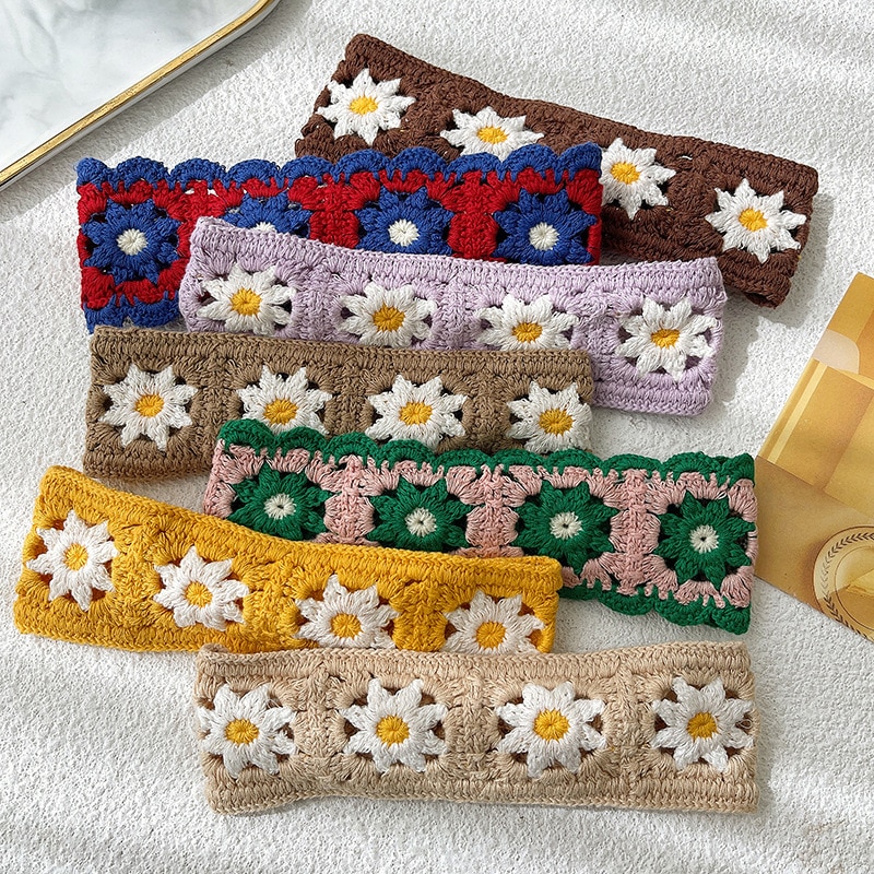 Floral Embroidery Knitted Headband for Kids Girls Turban Cotton Women Hair Accessories Strectchy Bohemian Children Hairbands