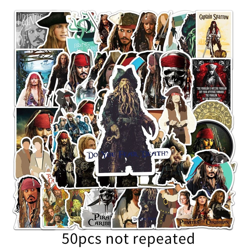 10/50PCS Caribbean Pirates Stickers Classic Adventure Movie Sticker for Skateboard Phone Guitar Car Laptop Bicycle Fridge Toys