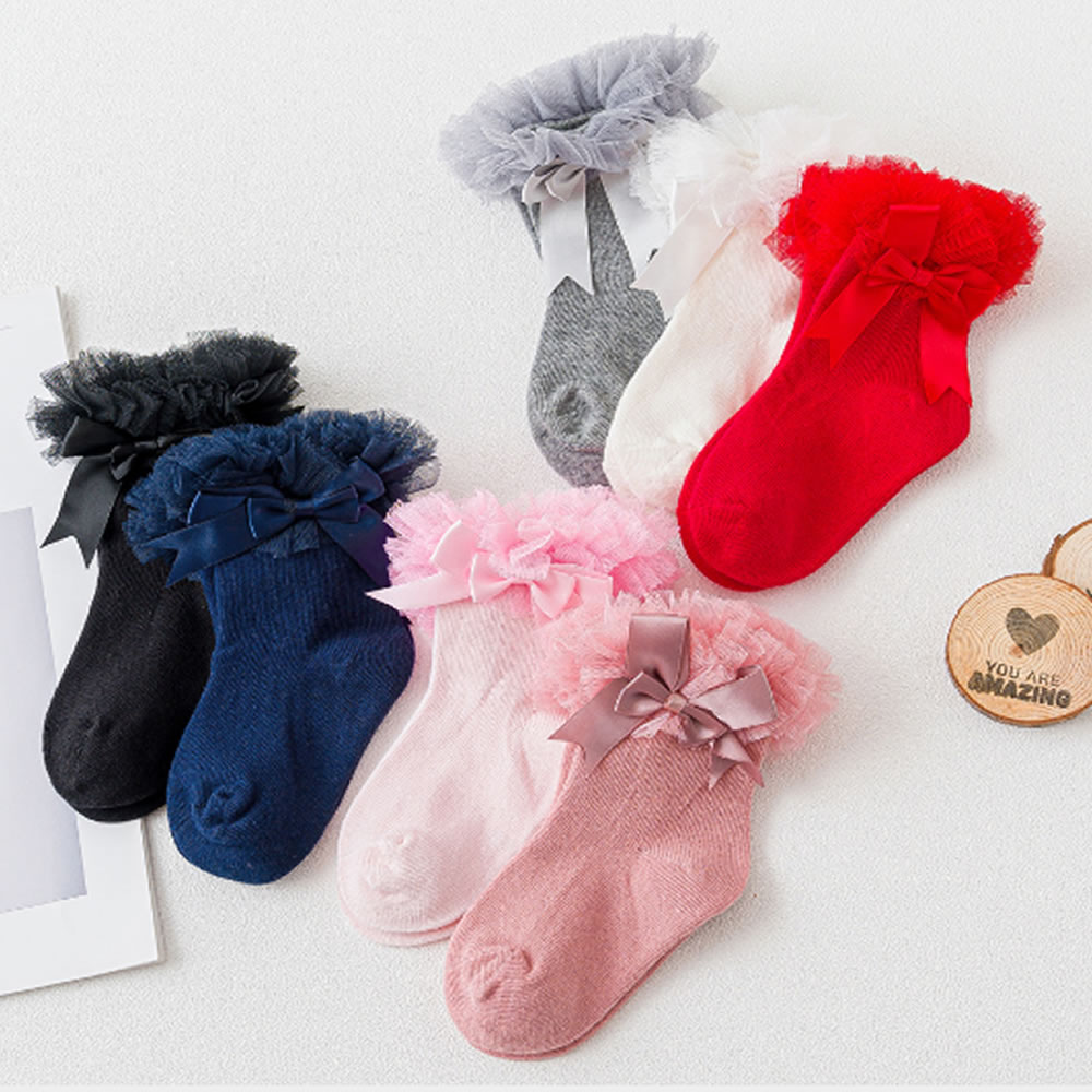 kids Tutu sokken Short Socks Girls toddler Socks Silk Ribbon Bowknot Lace Ruffles Cotton baby Ankle Socks Photography