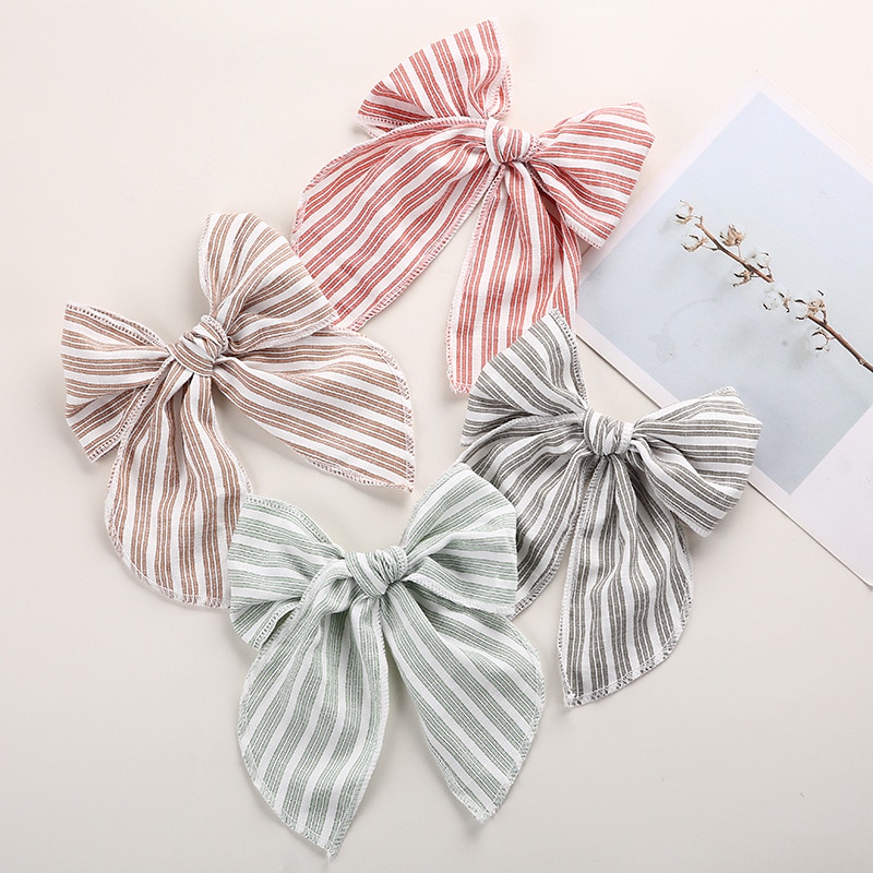 Girls Hair Clip Big Bow Summer Headdress Children Hair Accessories Cotton Hairpin Striped Barrette Hairclip Cute Kids Hairgrips