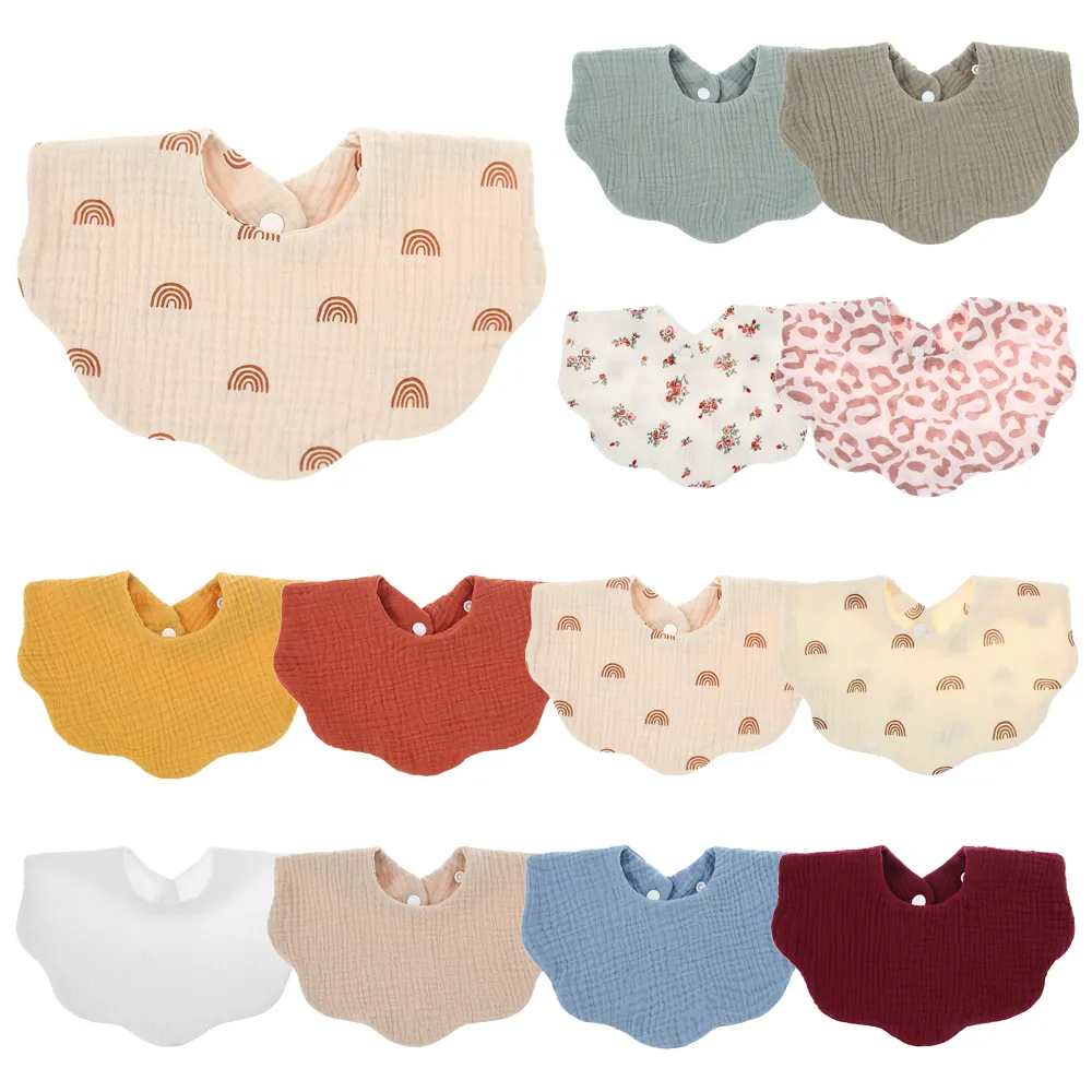 Baby Bibs for Teething Drooling 360° Rotate Flower Cotton Bibs with Snaps Newborn Infant Baby Muslin Apron Bandana Saliva Towel