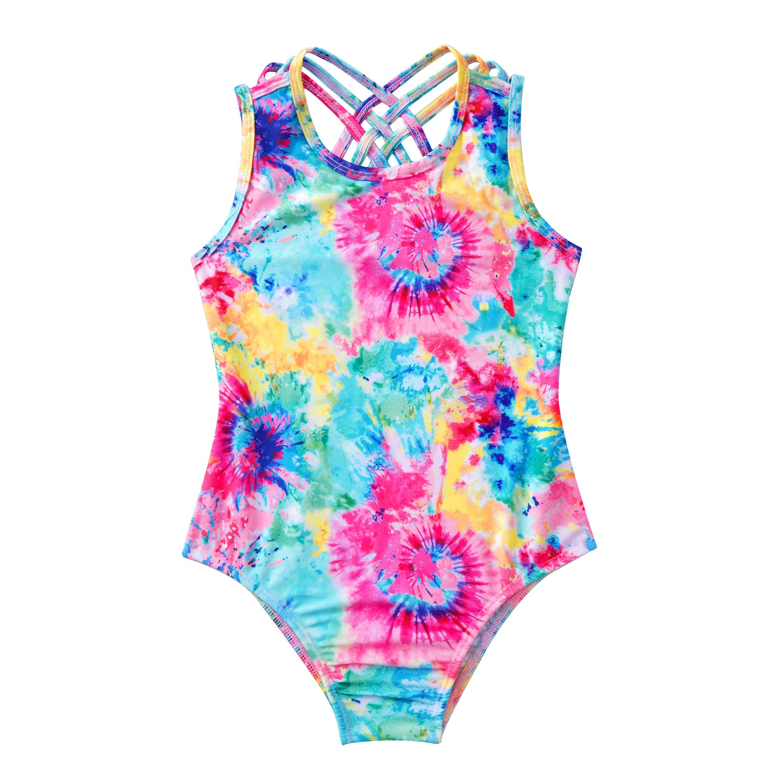 Kids Girls Gymnastics Leotards Colorful Athletic Bodysuit Criss Cross Ballet Dance Sport Clothes Teens Yoga Workout Jumpsuit
