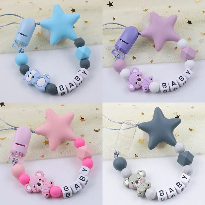 Baby 1Pcs Hot Custom Personalized Name Pacifier Clip Handmade Beech Chain Silicone Holder Softher Baby Teething Toy Chew Gifts