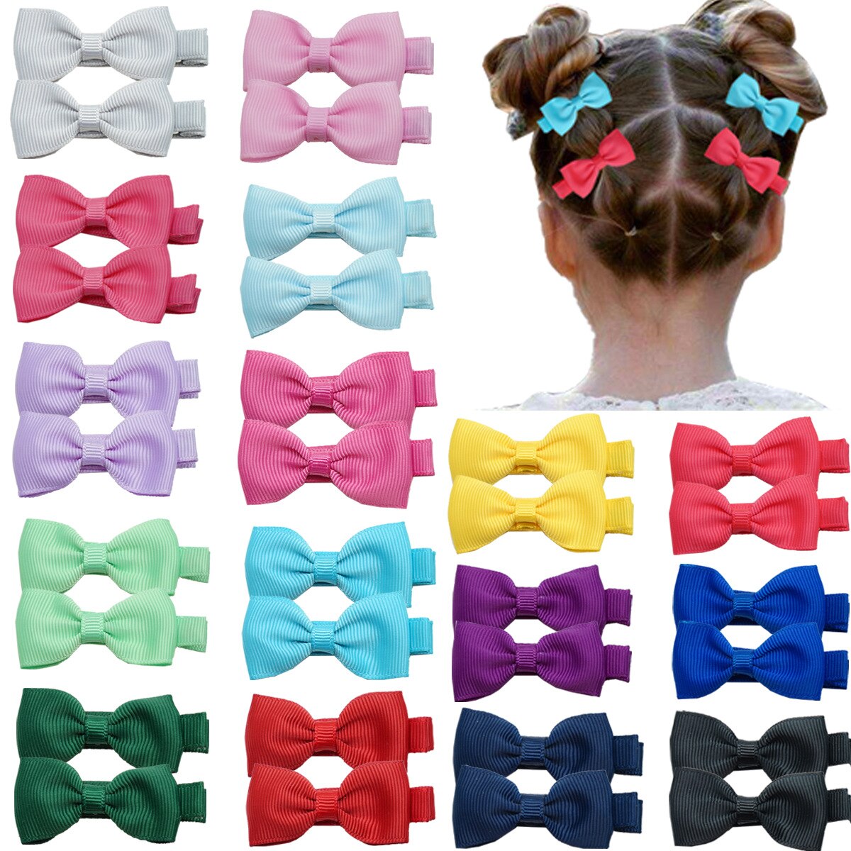 10pcs/lot 2.2inch Ribbon Grosgrain Bows for Baby Girls Hair Clips Newborn Toddler Barrettes Solid Children Hairpins Photo Props