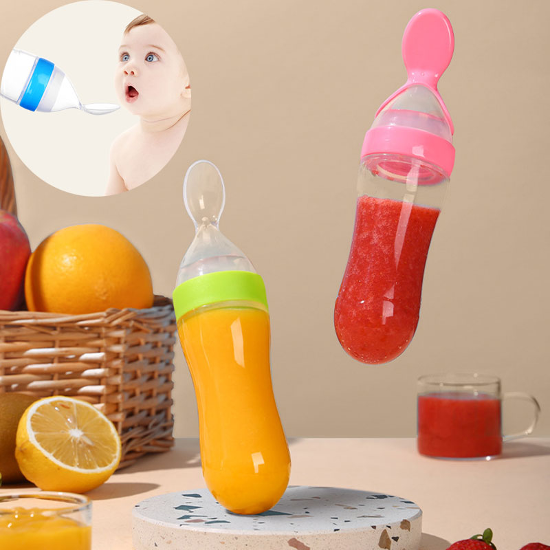 Baby squeezing feeding bottle newborn baby training rice spoon infant cereal food supplement feeder safe tableware tools