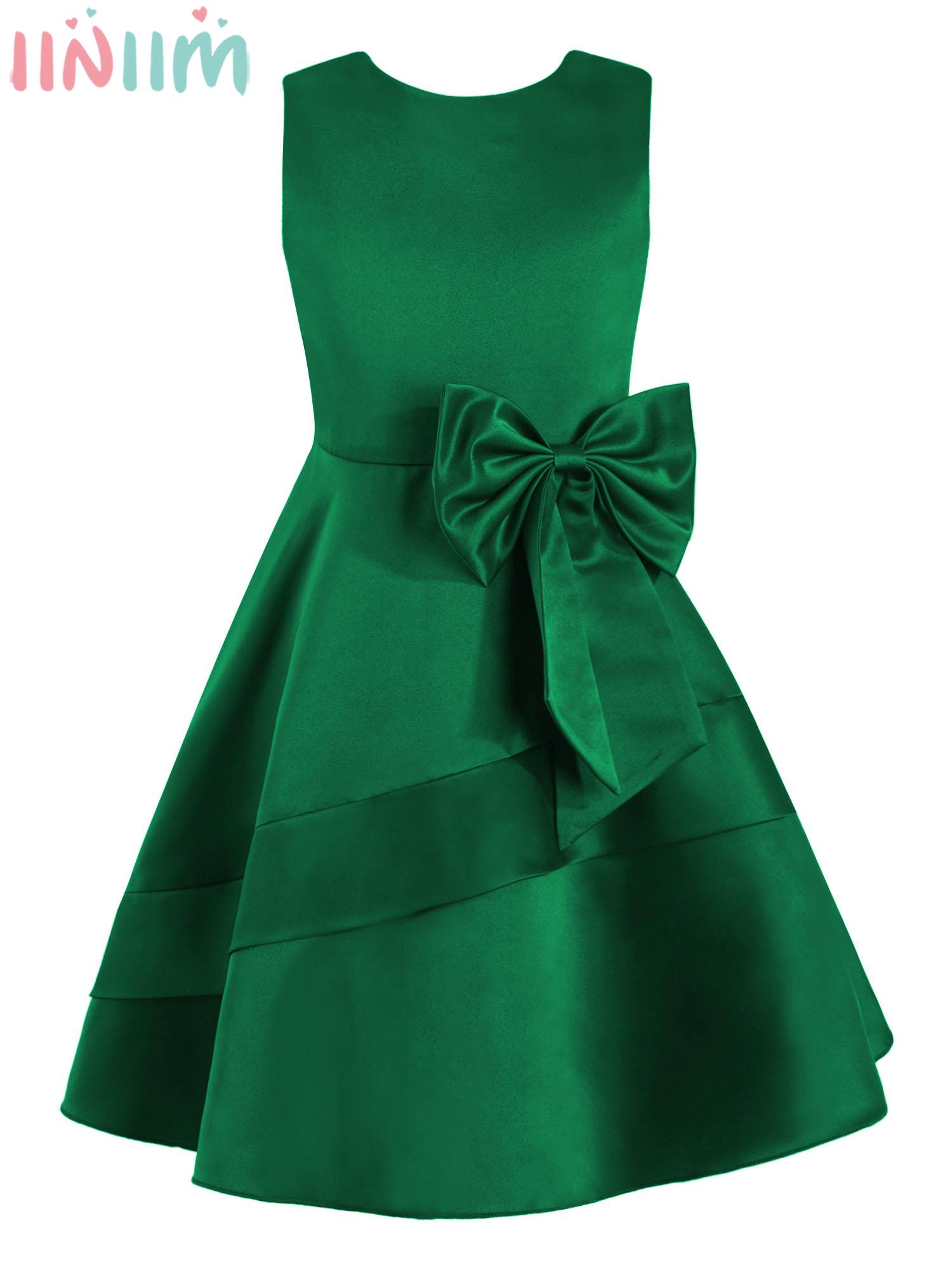 Kids Girls Elegant Satin Party Dress Sleeveless Applique A-Line Princess Dresses Gown for Wedding Birthday Evening Pageant Prom