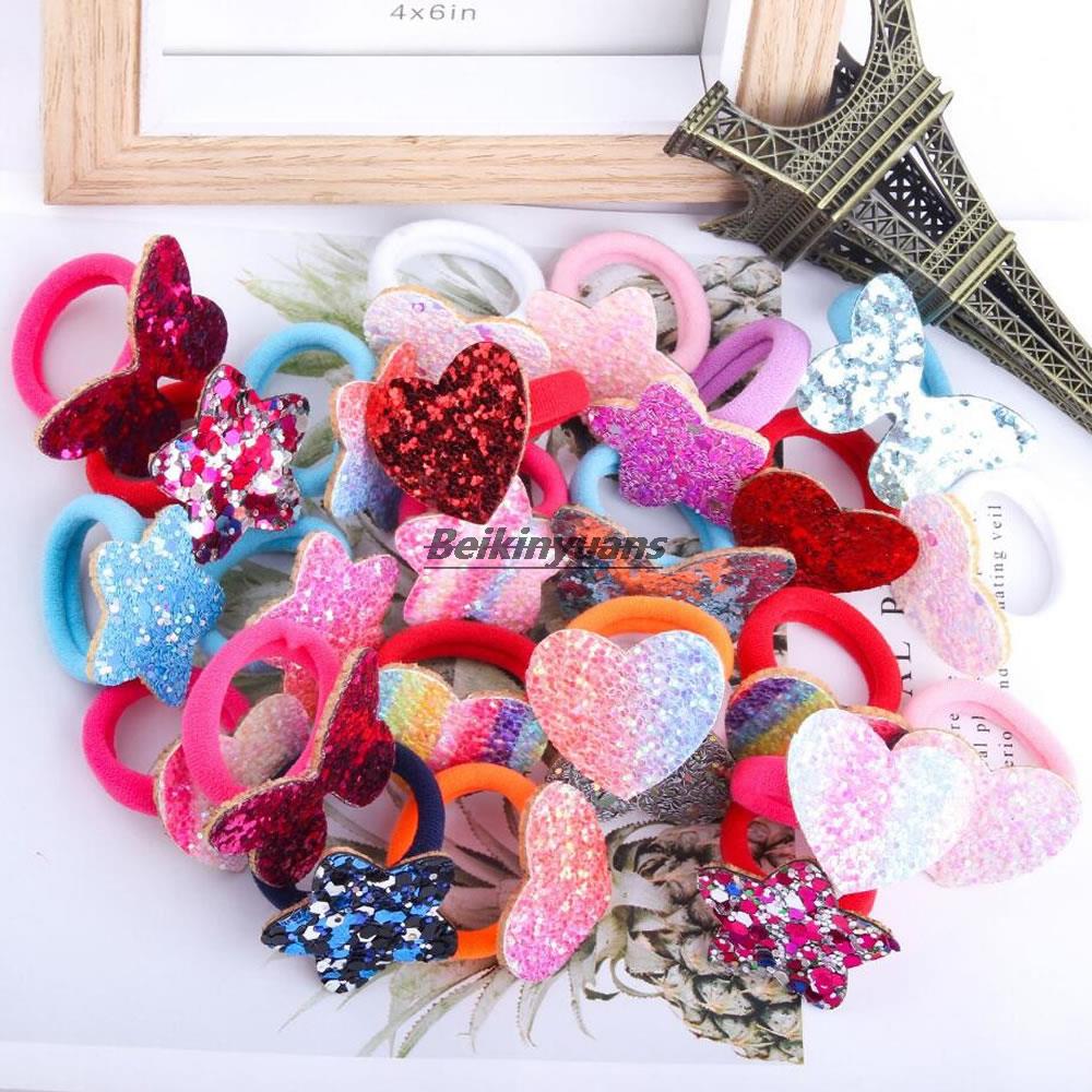 New girls' high elastic towel ring rainbow gradient five-pointed star love sequined rubber band hair band