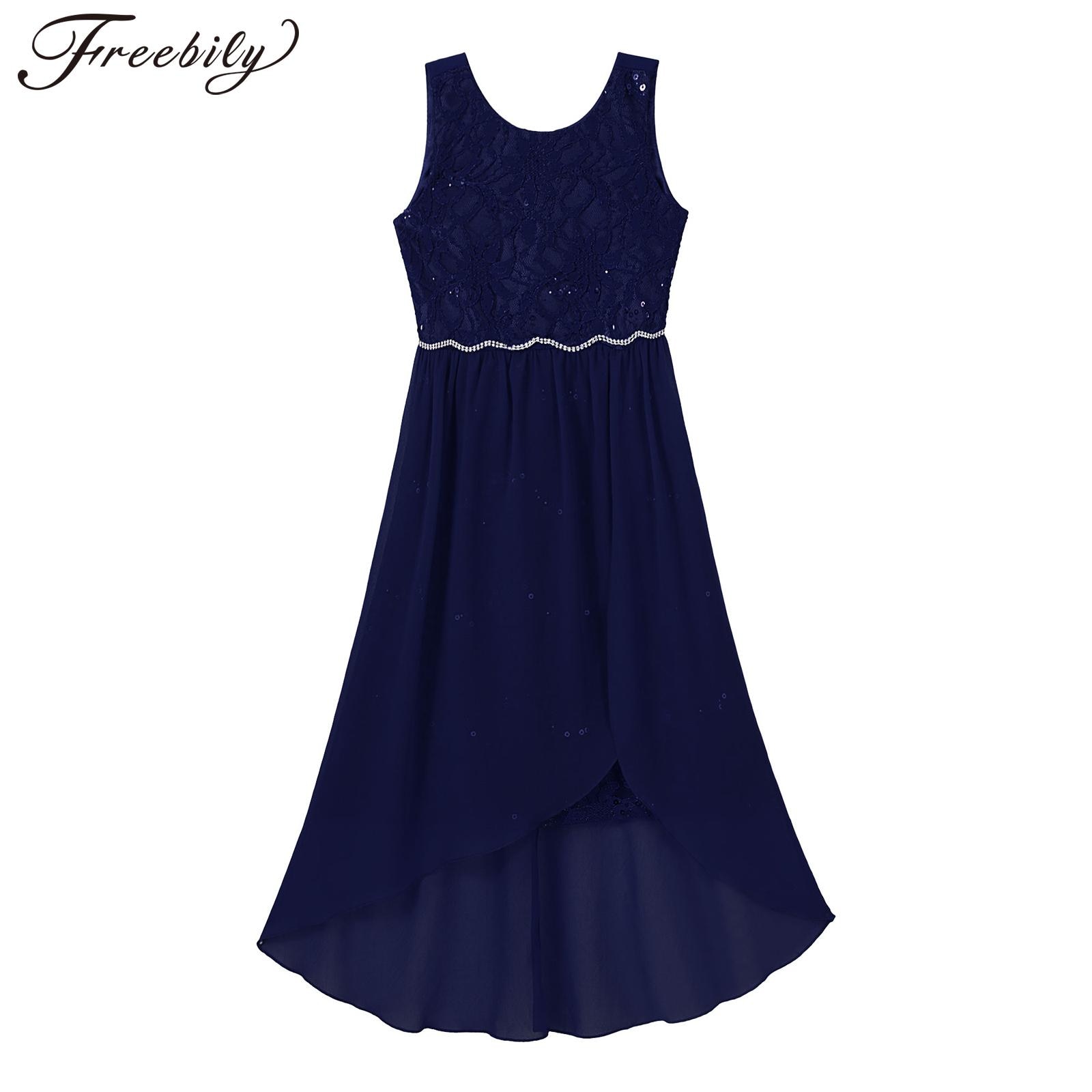 Teenage Girls Elegant Long Dress Sleeveless Sequin Floral Embroidery Chiffon Dress Invisible Zipper Closure Wedding Party Gown