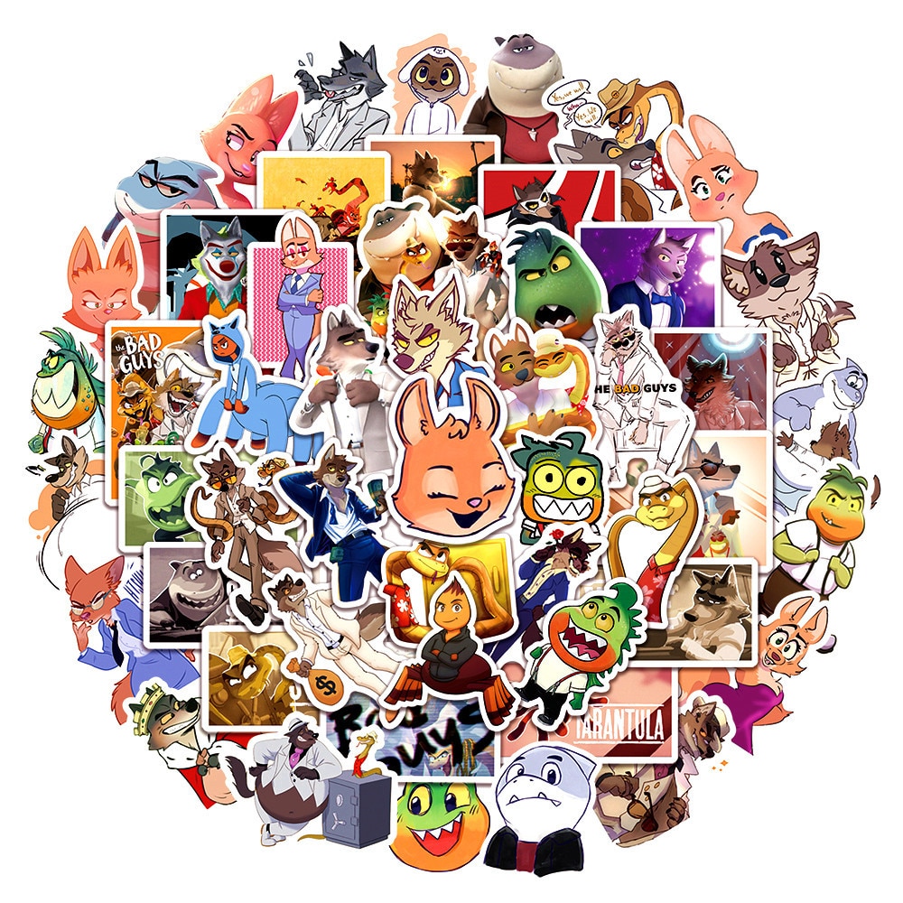 50/100Pcs The Bad Guys stickers Hot Animated Movie Cartoon Character Ms. Tarantula stickers Soft Animal Peluche Toys For Kids