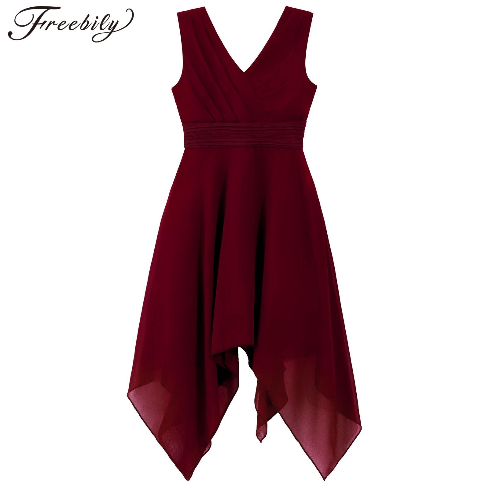 Kids Girls Chiffon Dress Sleeveless Asymmetrical Party Dress Child Solid Color Grace Evening Party Ceremony Wear