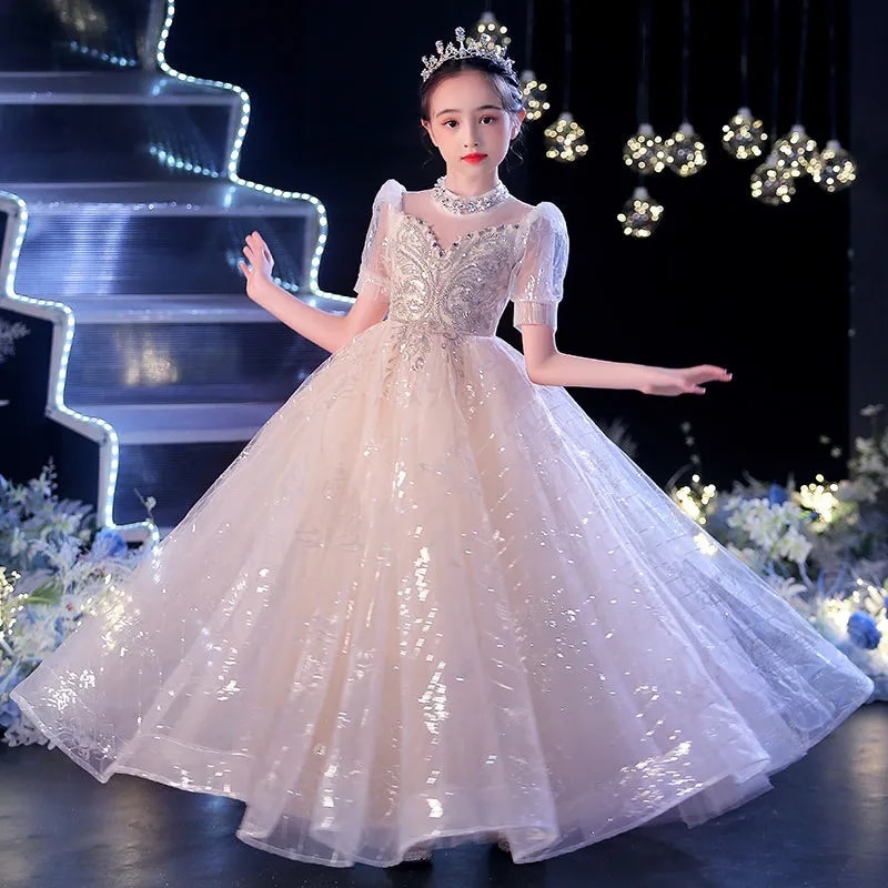 Elegant Long Flower Girl Dresses Sequin bridesmaid Dress luxury Birthday Children's First Communion Party Gowns for Young G