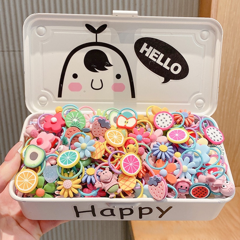 10PCS/Set Children's Cartoon Character Fruits Flower Nylon Elastic Hair Band Kawaii Headwear Elastic Headbands Hair Accesso