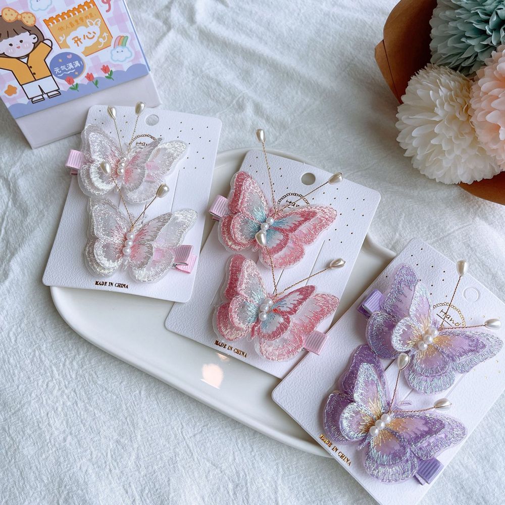 2pcs/set Kawaii Girls Butterfly Shape Hairpin Colorful Embroidery Children's Hairpin Hair Clip Barrettes 2022 New Headwear