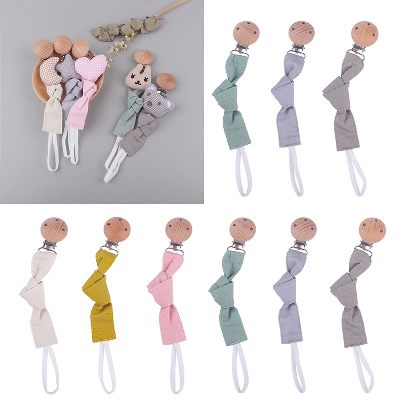Baby Pacifier Clip Newborn Linen Cotton Animal Wooden Pacifier Clips Chain Bbay Dummy Clips Eco-friendly Nipple Soother Holder