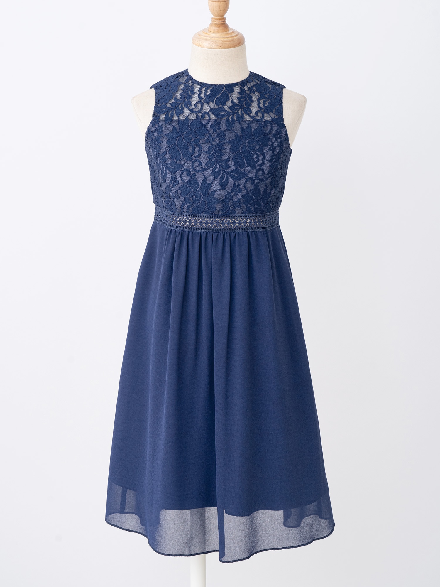 Kids Girls Elegant Floral Lace Chiffon Dress Round Neck Sleeveless Hollow Waistline Backless Party Dress for Evening