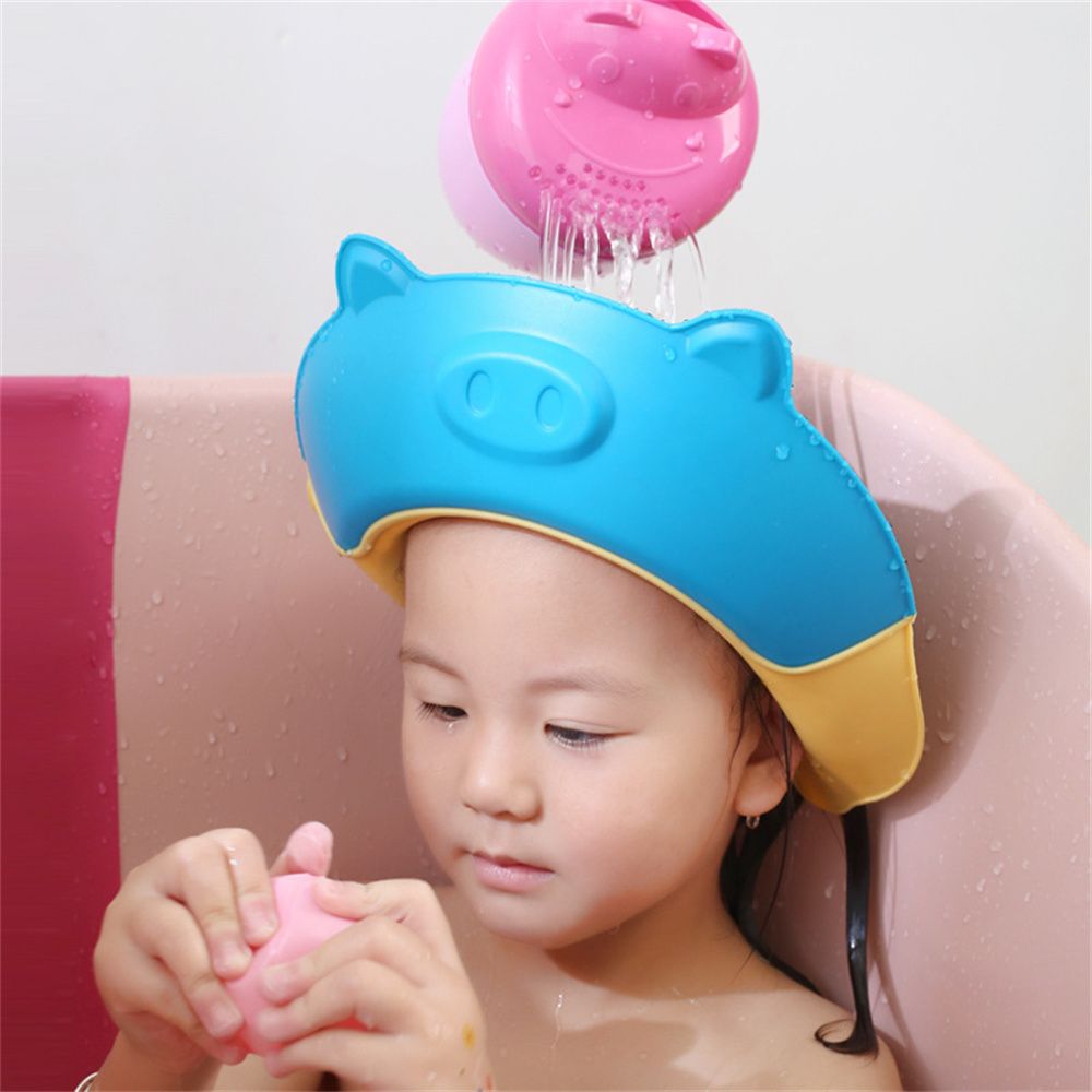 Adjustable Baby Shower Shampoo Cap Pig Shape Wash Hair Shield Hat for Baby Ear Protection Safe Children Shower Head Cover