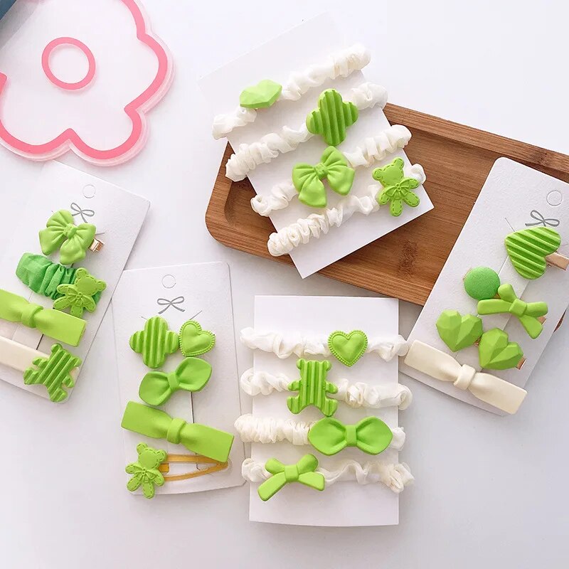 4 Piece/set Hair Clips Baby Hair Accessories Children Hair Grips Barrettes Kids Hair Wear Green Hair Styling Tools Headdress