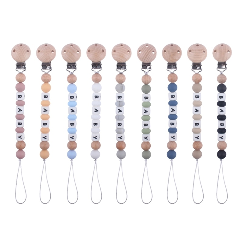 Baby Pacifier Clip Silicone Beech Beads Soothie Teething Toy Pacifiers Chain for Baby Girls Boys Chewing Training Appease Gift