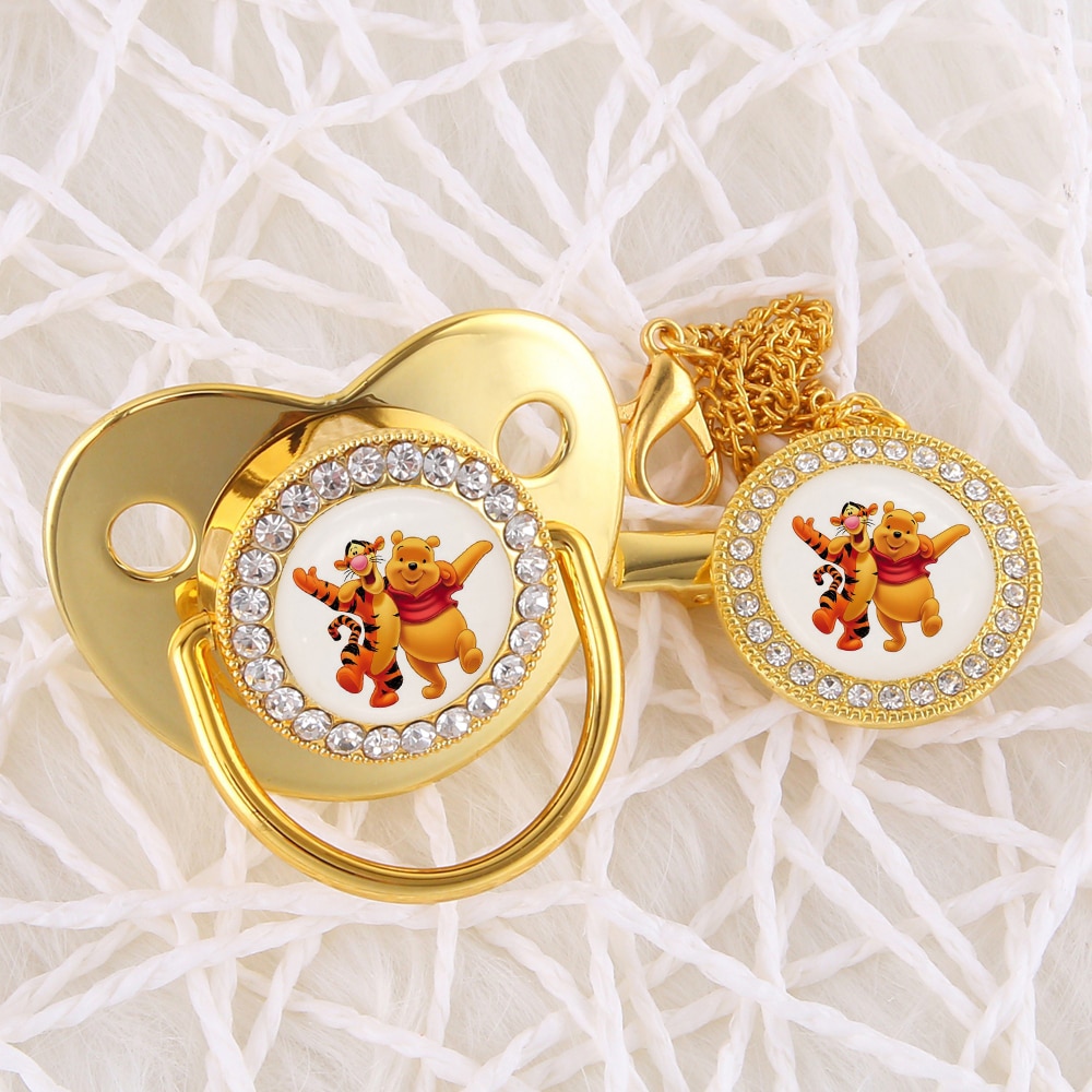 Disney Classic Winnie the Pooh Tigger Image Baby Pacifier With Chain Clip BPA Free Silicone Newborn Orthodontic Dummy Nipple