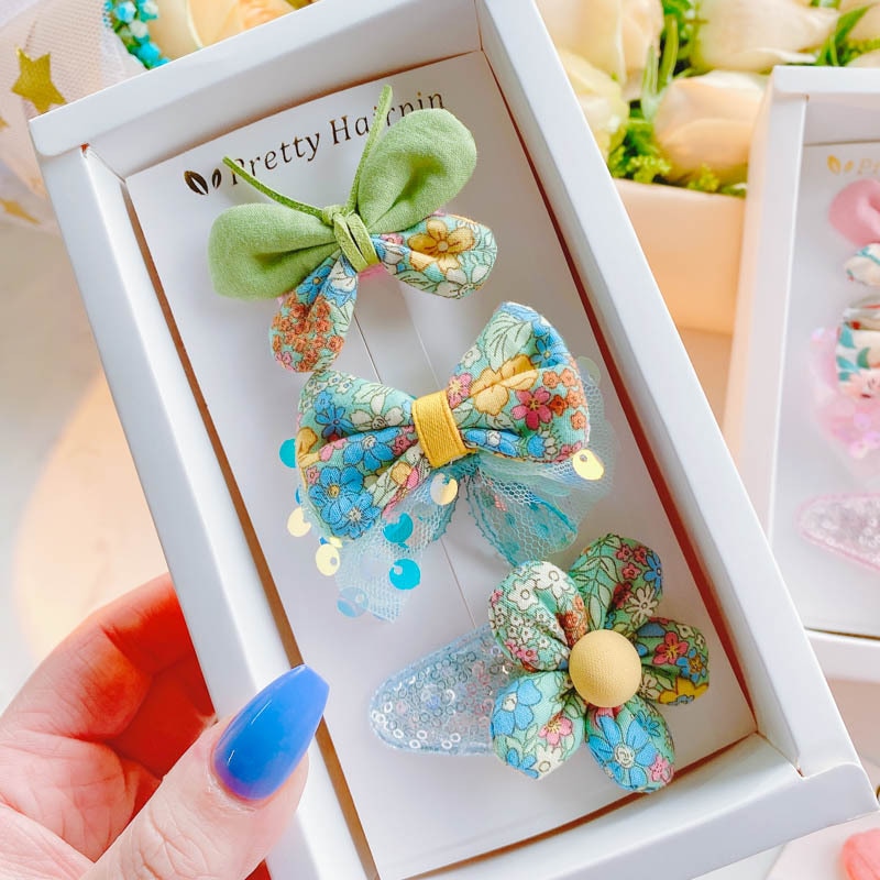 Hair Accessories Kids Girls Barrettes Clips Printed Butterfly Bow Flower Princess Baby Hair Bobby Pin Headwear Korea Style