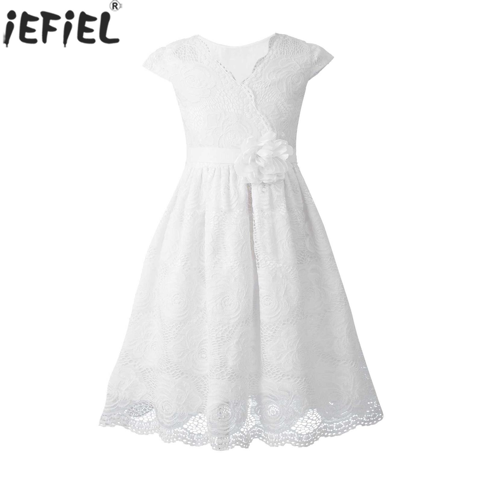 Teens Girls 3D Applique Party Dresses with Detachable Satin Sash V Neck Sleeveless Ruffles Wedding Flower Girl Dress Formal Tutu