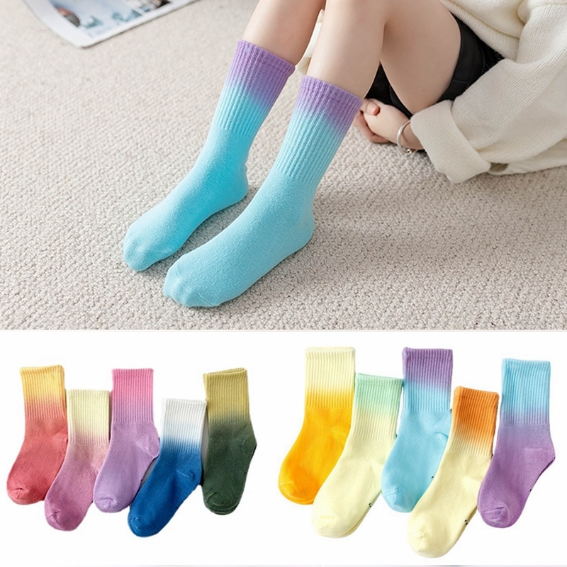 Kids Tie-dye Socks Street Trend High-top Tide Colorful Sock Girls and Boys Cotton Socks Children's Skateboard Sock 6-18Y