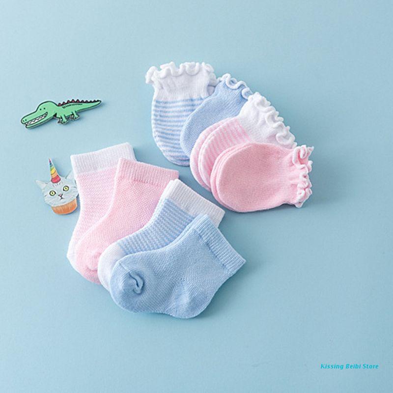 4 Pairs Children Kids Baby Newborn Socks Gloves Anti-scratch Breathable Elasticity Protection Face Mittens Shower Gift