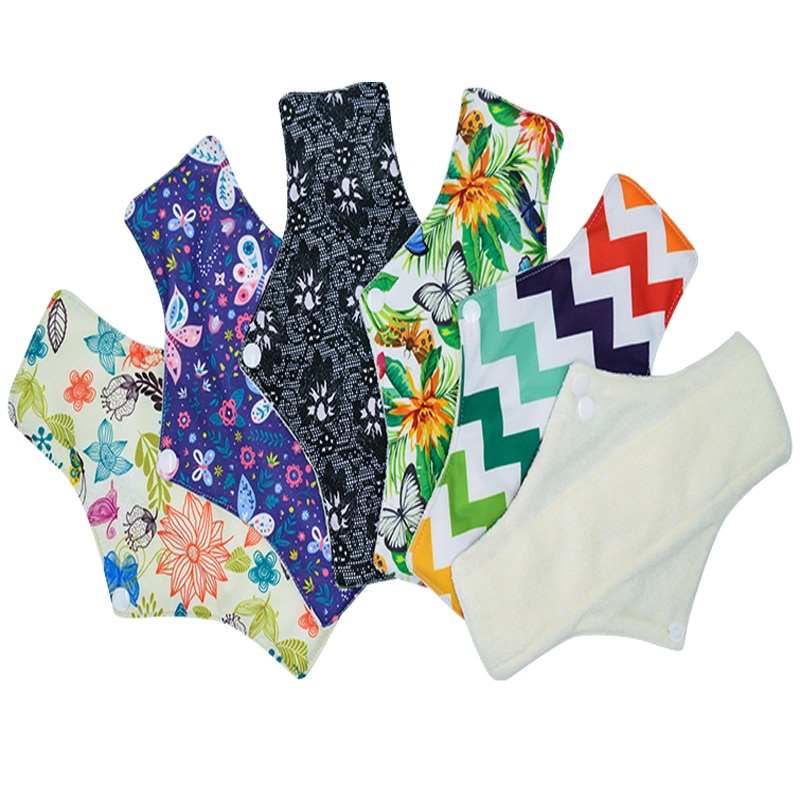 [5PCS] Bamboo Fibre Washable Mama Menstrual Cloth Pad Color Print Waterproof Reusable 2 Snaps to Adjust Sanitary Pad