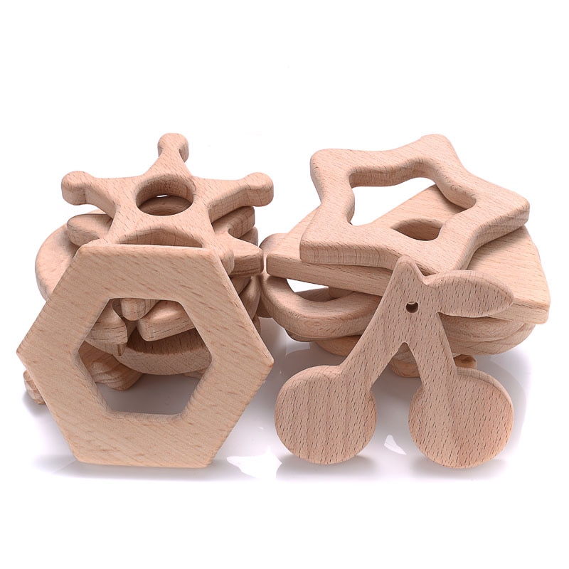 5Pcs Baby Animal Beech Wood Teething Rodent Flowers Clouds Tiny Rod Wooden Teether For Baby Pacifier Chain Pendant Chew Toys