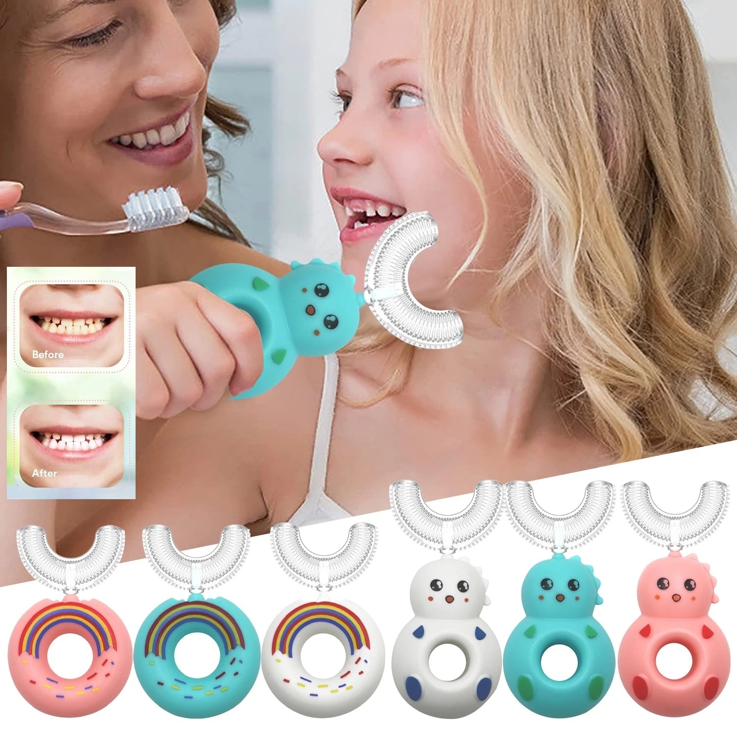 U-shaped Toothbrush Children Doughnut Manual Toothbrush Kids Silicon Safety Manual Teeth Tooth Brush Cartoon Pattern Children