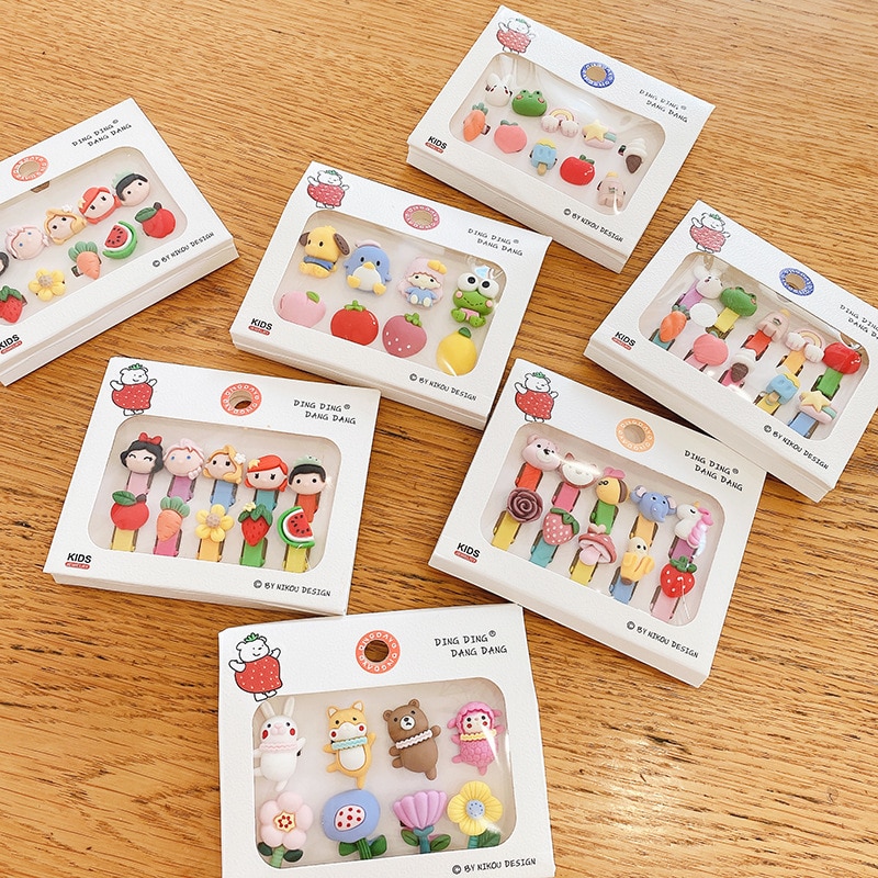 8/10pcs Set Korean Kawaii Kids Hair Pin Hair Tie Cartoon Animal Princess Hairclips for Girls Headwear Kids Hair Accessories
