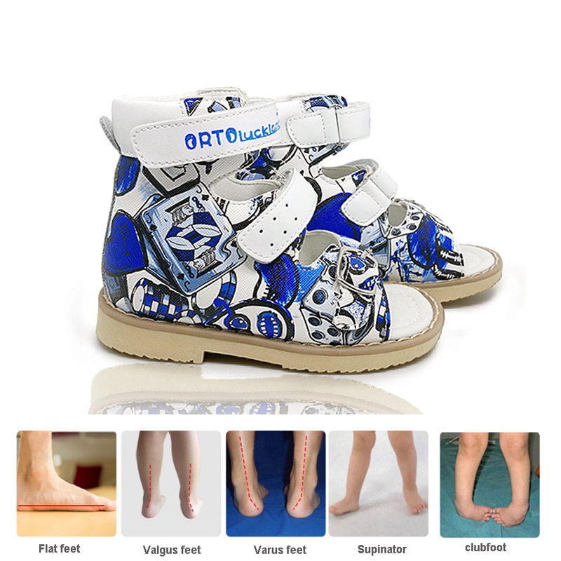 Toddler Shoes Children Leather Orthopedic Sandals Boy Girls Kids Summer Printing Army Animal Flatfoot Arch Support Footwear