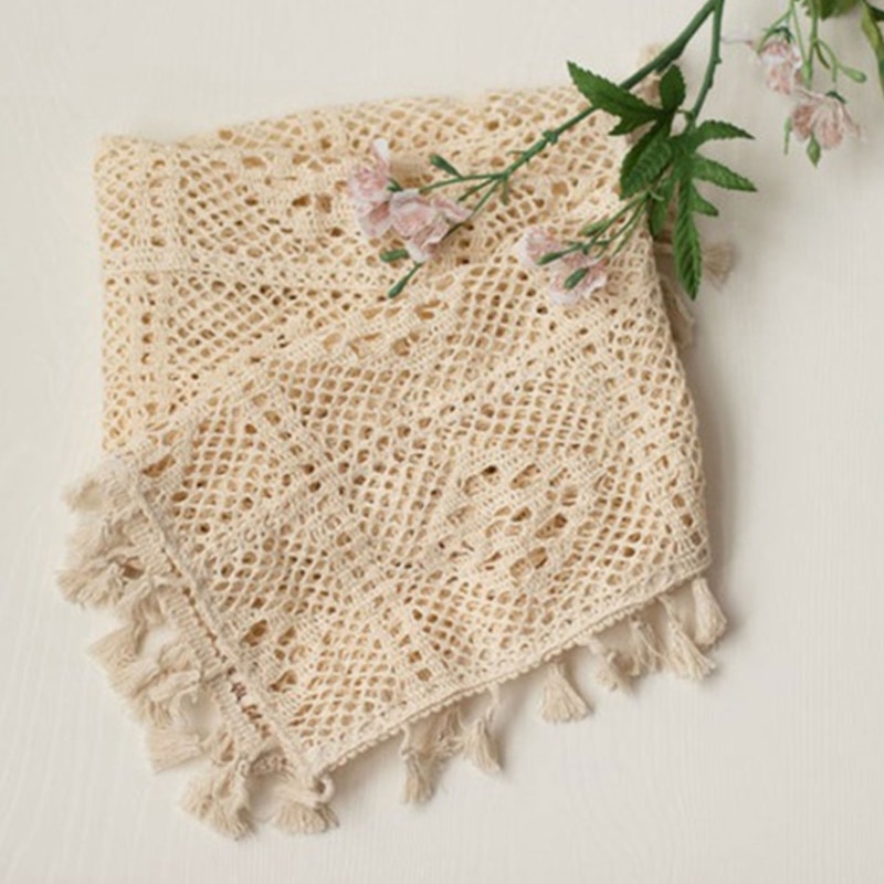 Newborn Baby Photography Props Blankets Vintage Tassel Blanket for Hollow Basket Filler Photo Shooting Ornament Accessories