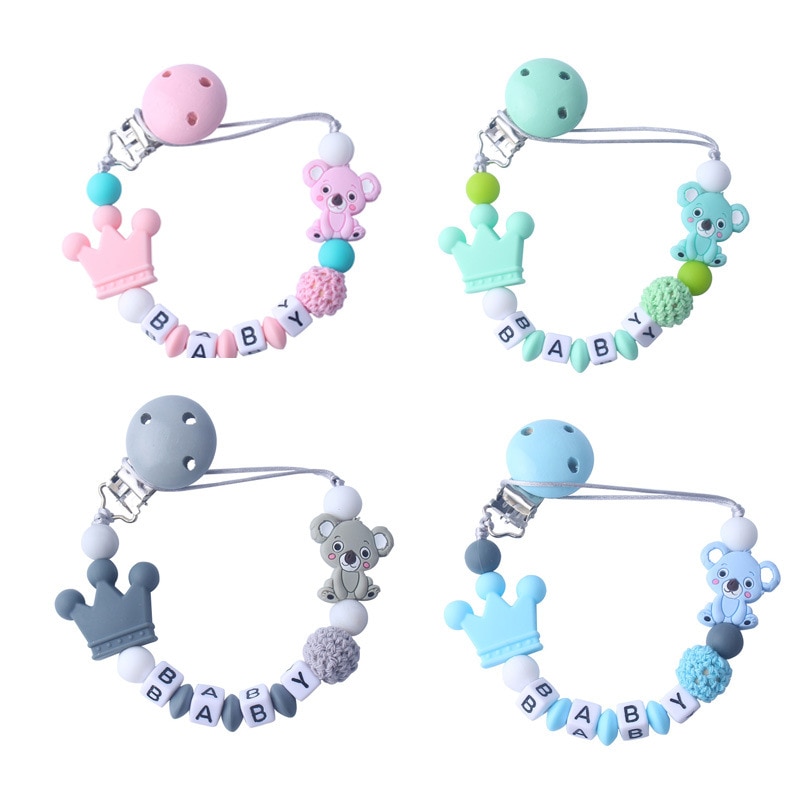 Baby Products Personalized Name Pacifier Clips Koala Pacifier Chain Holder for Baby Teething Soother Chew Toy Dummy Clips