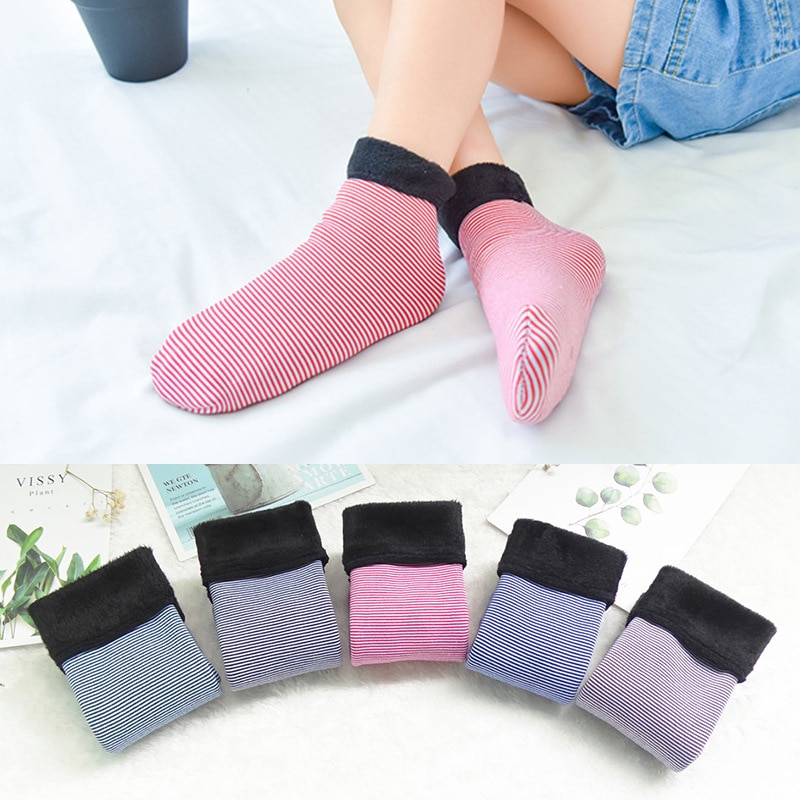 Children Socks Thicken Socks For Girls Striped Socks For Kids Winter Warm Boys Fleece Seamless Socks