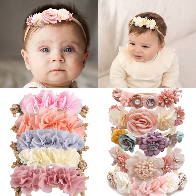 Baby Girl Headband Chiffon Flower Nylon Elastic Hair Band Newborn Head Flower Toddler Headband Fashion Wreath Hair Accessories