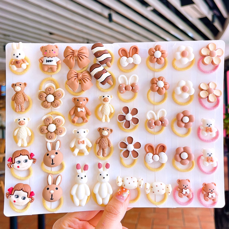 20 pieces of milk coffee color cartoon animal children's thumb hair ring little girl does not hurt the hair rope