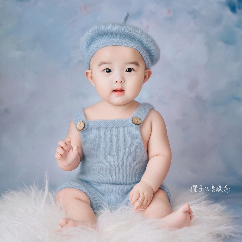 Baby Photography Clothing Boy Soft Knitted Mohair Beret Overalls Set Newborn Photo Clothes 0-3 Months Studio Props Accessories