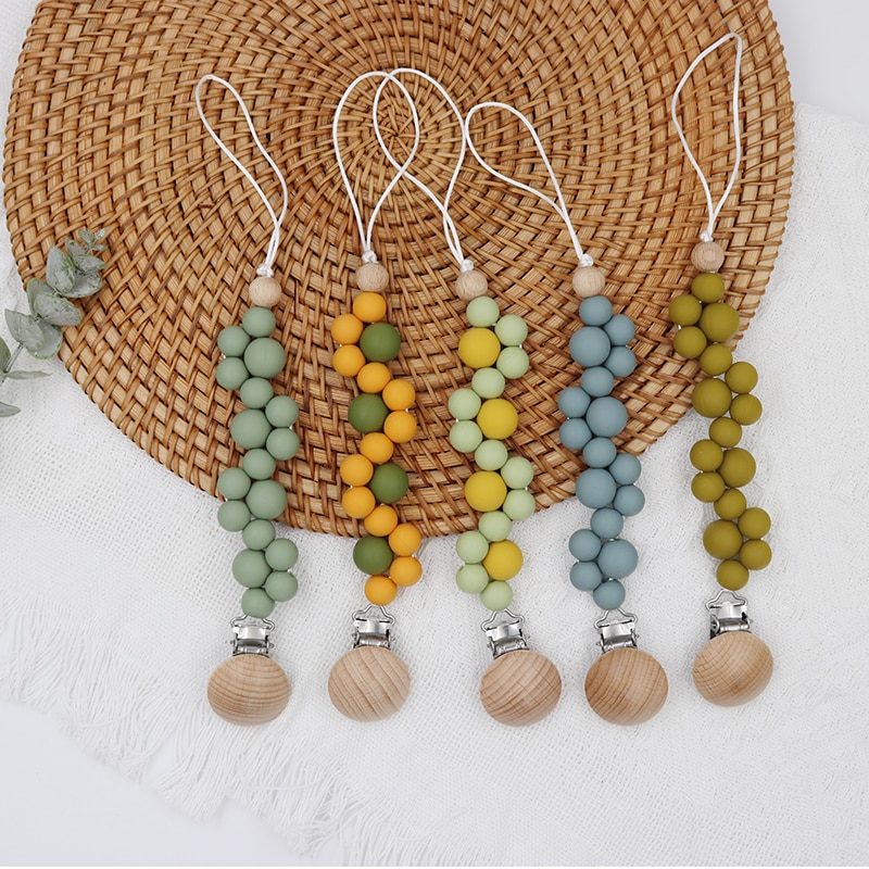 2022 new handmade Macrame Pacifier Clip bubble design Baby silicone beads Soother chain Clips