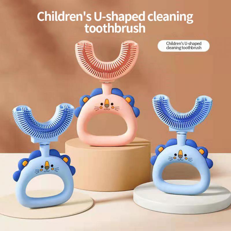 Kid Manual U-Shape Toothbrush Infant Teethbrush Teeth Oral Care Cleaning Brush Cartoon Raindow Baby Safety Silicone Teether