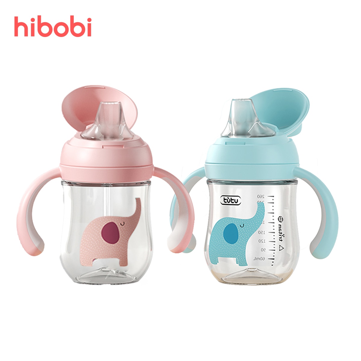 hibobi 260ml Baby Feeding Cup Anti-Choke Straw Gravity Ball Water Bottle for Kids No BPA Tritan Portable Children's Water B