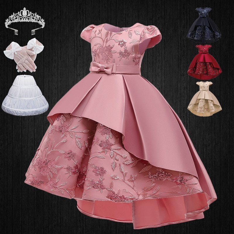 Elegant Girl Birthday Party Luxury Christening Embroidered Cocktail Dresses Kids Princess Sequin Embroidered Flower Wedding Gown