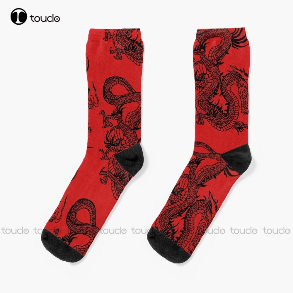 Black Chinese Dragon Socks Boot Socks For Women Unisex Adult Teen Youth Socks Design Happy Cute Socks New Popular Funny Gift