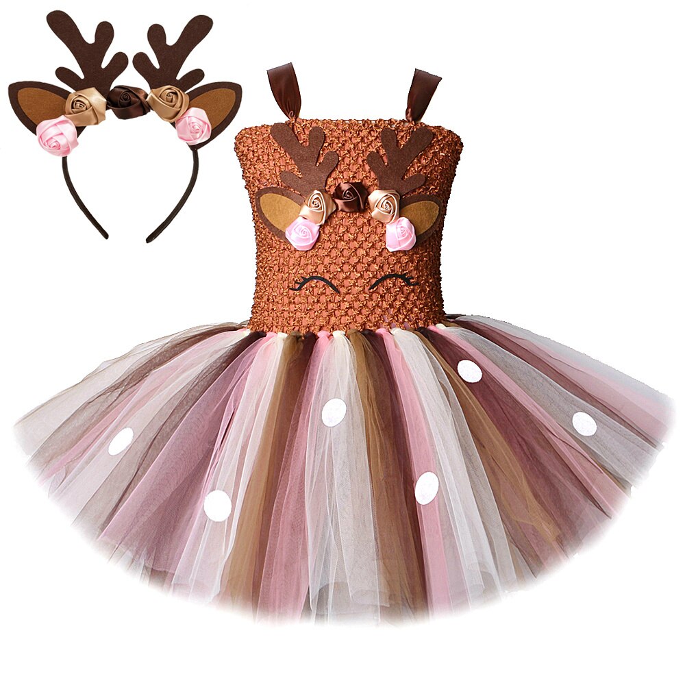 Christmas Deer Costume Dress for Baby Girls Tutu Dress Reindeer Kids Animal Birthday Outfit Children Halloween Girl Clothing