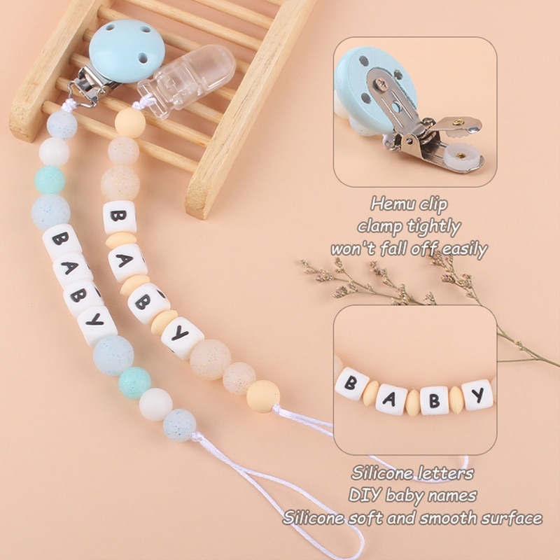 DIY Name Baby Pacifier Clip Silicone Pacifiers Holder Chain Teething Toy for Infant Girls Boys Chewing Soothing Supplies A2UB