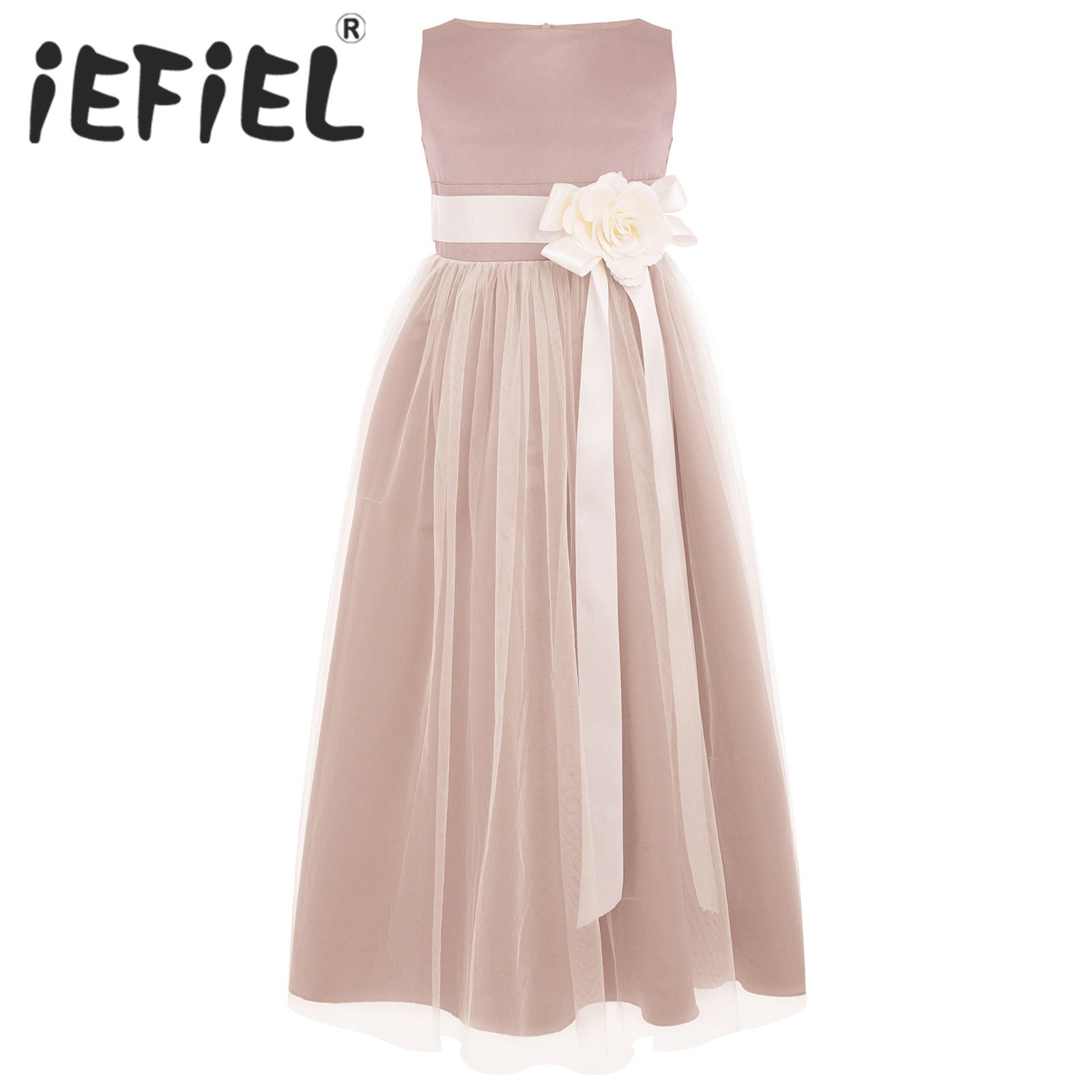 Kids Girls Summer Dress 3D Applique Flower Girls Birthday Party Princess Dress Sleeveless Tulle Maxi Dress for Evening Wedding