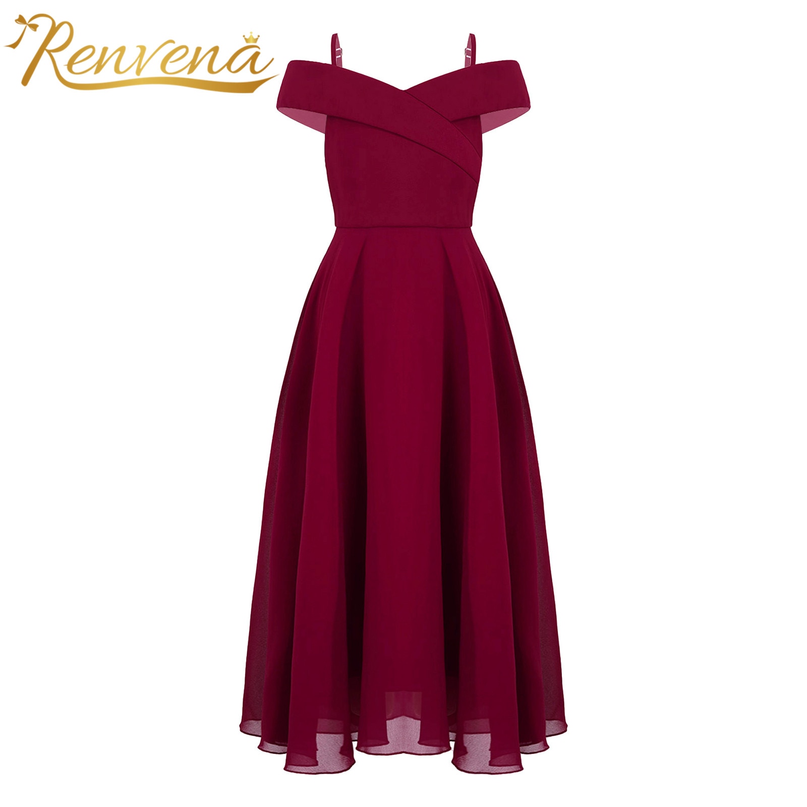 Girls Elegant Party Dress Off-the-Shoulder A-Line Chiffon Long Dress for Evening Prom Gown Kids Robe Wedding Flower Girl Dresses