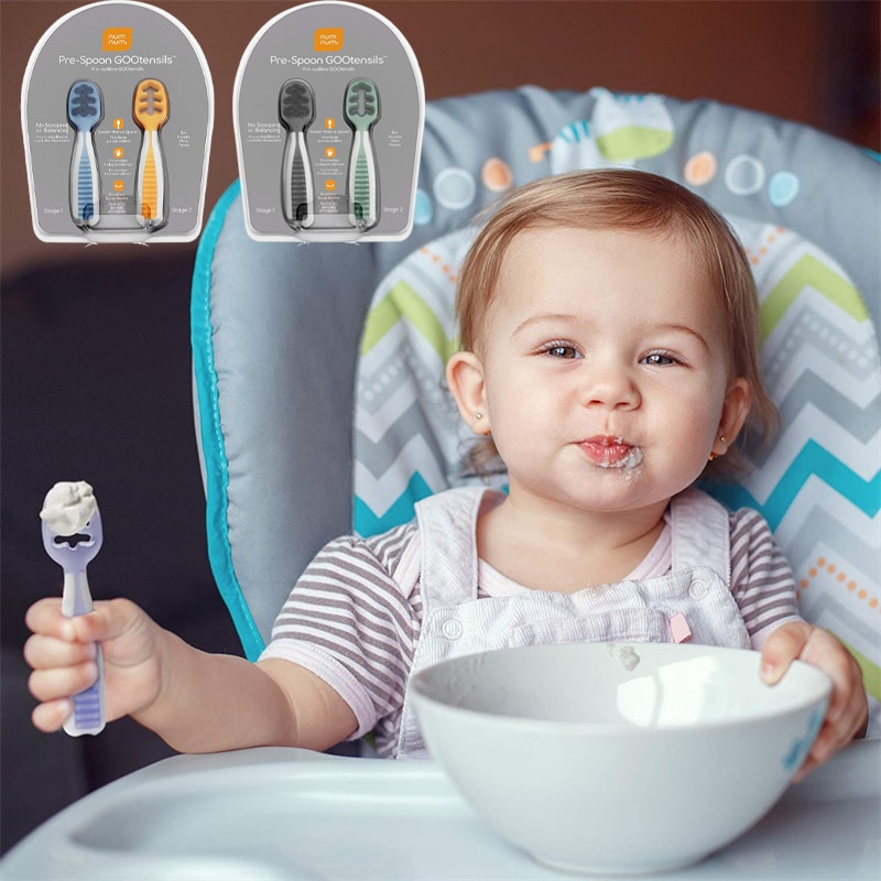 Baby Spoon Set BPA Free Silicone Self Feeding Toddler Utensils | Pre-Spoon for Kids Ages 6 to 18 Months NumNum GOOtensils