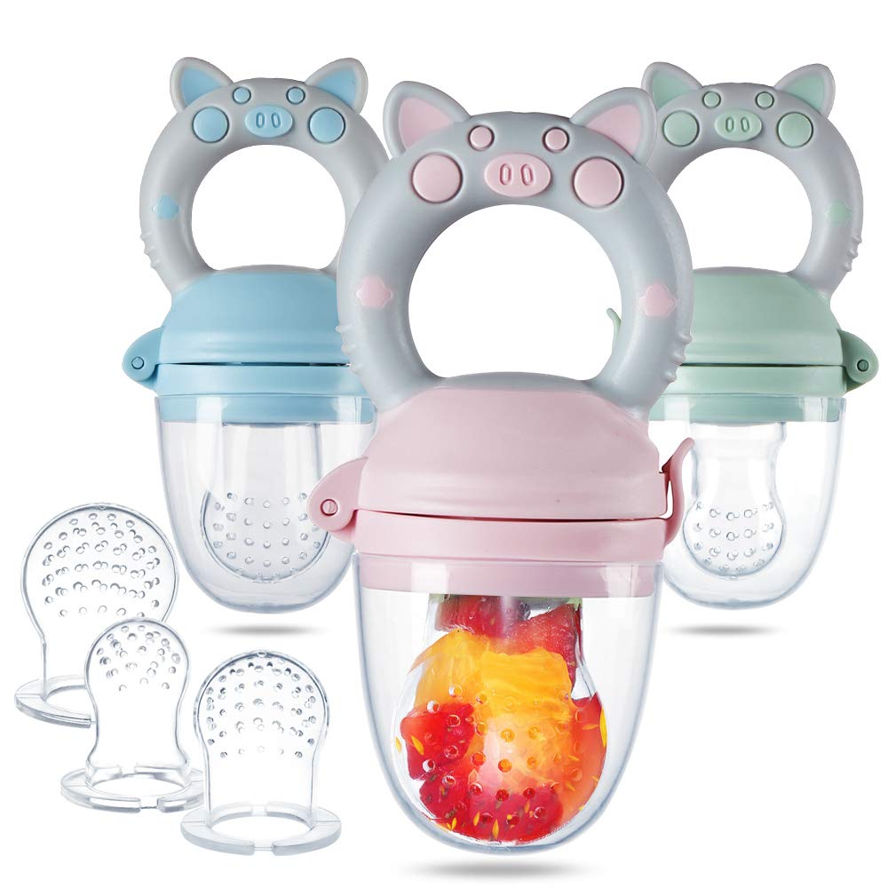 Baby Feeder Piggy Handle Fresh Food Feeder Teething Toys Fruit Pacifier for Teething Baby Silicone Training Nipple Bite Bag