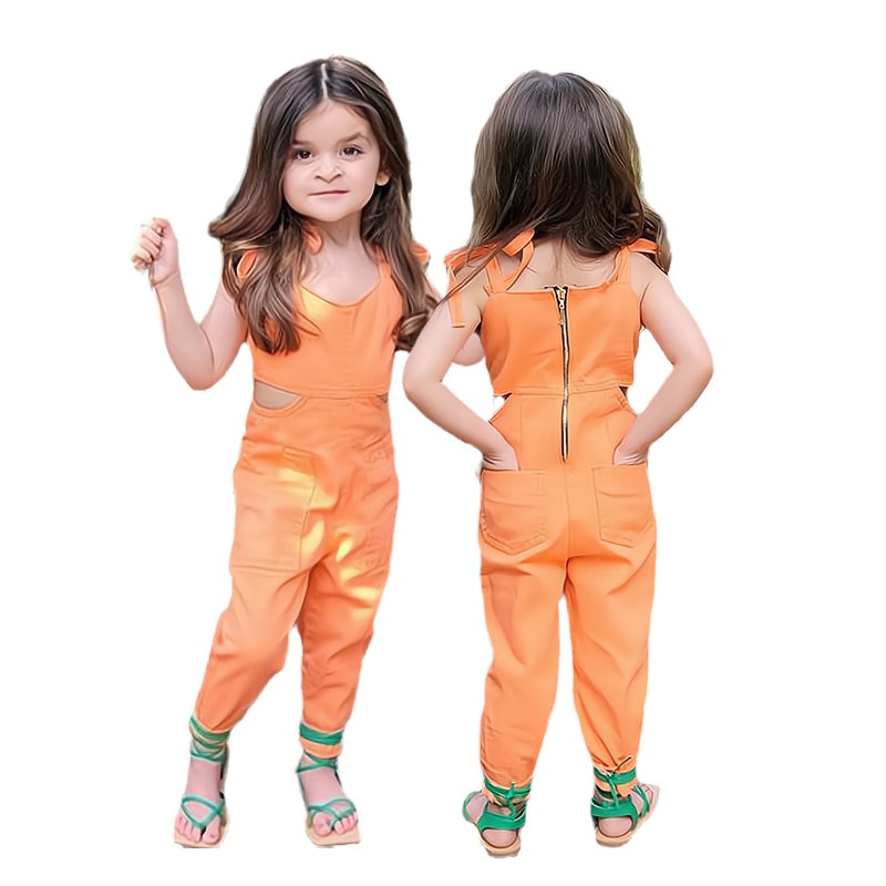 Orange Children's Girl Jumpsuit Summer Clothes Sleeveless Girl Playsuit Hollowed Out Overalls For Kids Baby Girl Streetwear